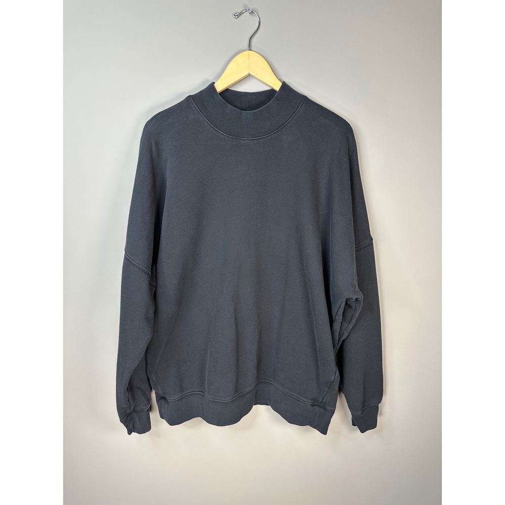 Reformation Sweatshirt Women XL Black Organic Cotton Mock Neck Pullover